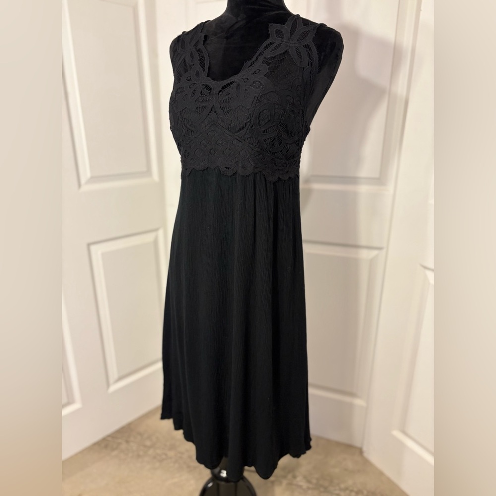 Vine and Valley brand size medium black dress, lace bodice and gauzy skirt.